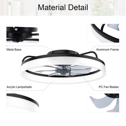 Ceiling Fans with Lights and Remote, 20" Fandelier Ceiling Fan Flush Mount, 3000K-6500K Smart Bladeless LED Fan Light, Modern Low Profile Ceiling Fan with Light for Bedroom, Kids Room and Living Room.