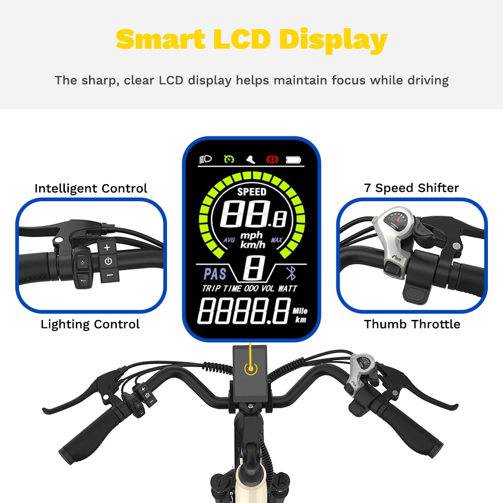 Electric Bike ZA02, 750W Peak Motor, 26'' City Cruiser Ebike, 556Wh Removable Battery, Up to 65 Mi Range 22 MPH, 7-Speed and Front Suspension Electric Bike for Adults