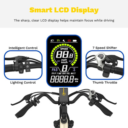 Electric Bike ZA02, 750W Peak Motor, 26'' City Cruiser Ebike, 556Wh Removable Battery, Up to 65 Mi Range 22 MPH, 7-Speed and Front Suspension Electric Bike for Adults