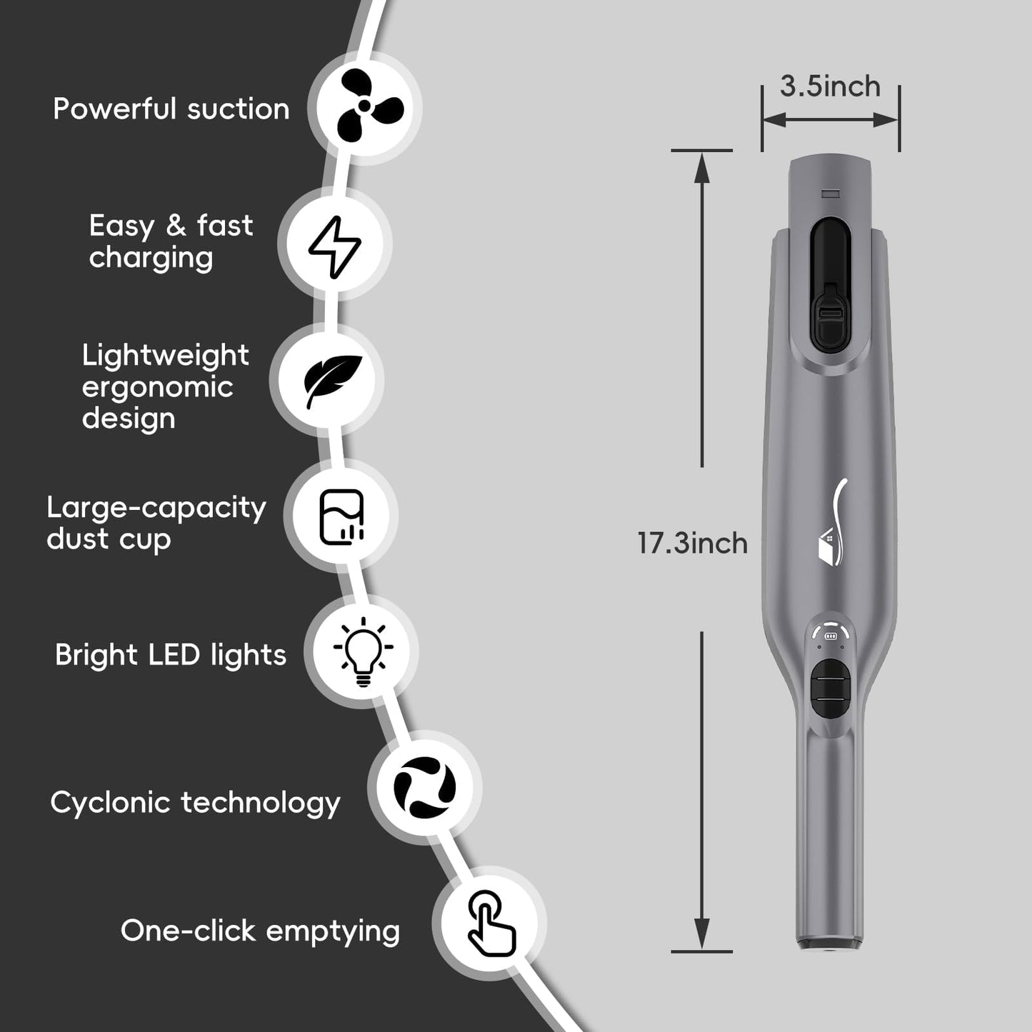 AYONTIN Cordless Handheld Vacuum, Lightweight Portable Hand Vacuum Cleaner with LED Light,Rechargeable Hand Held Vacuum with Charging Dock, Powerful Suction for Office, Home,Car,Silver