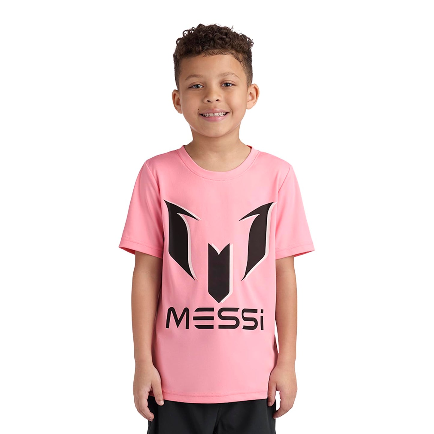 Messi Boys' Lifestyle Short Sleeve Top, Standard Shirt with Logo, Comfortable Fit, Candy Pink