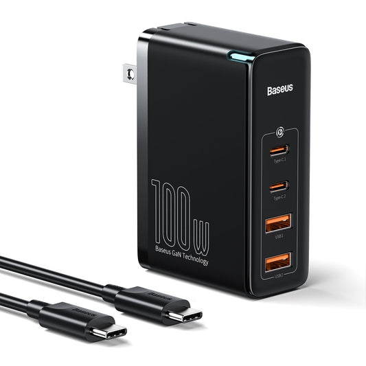 USB C Charger, Baseus 100W 4-Port GaN II Wall Charger, USB C Fast Charger Block with 2A+2C Ports for iPhone Series Samsung, MacBook, iPad, Laptops, AirPods, Apple Watch, Black