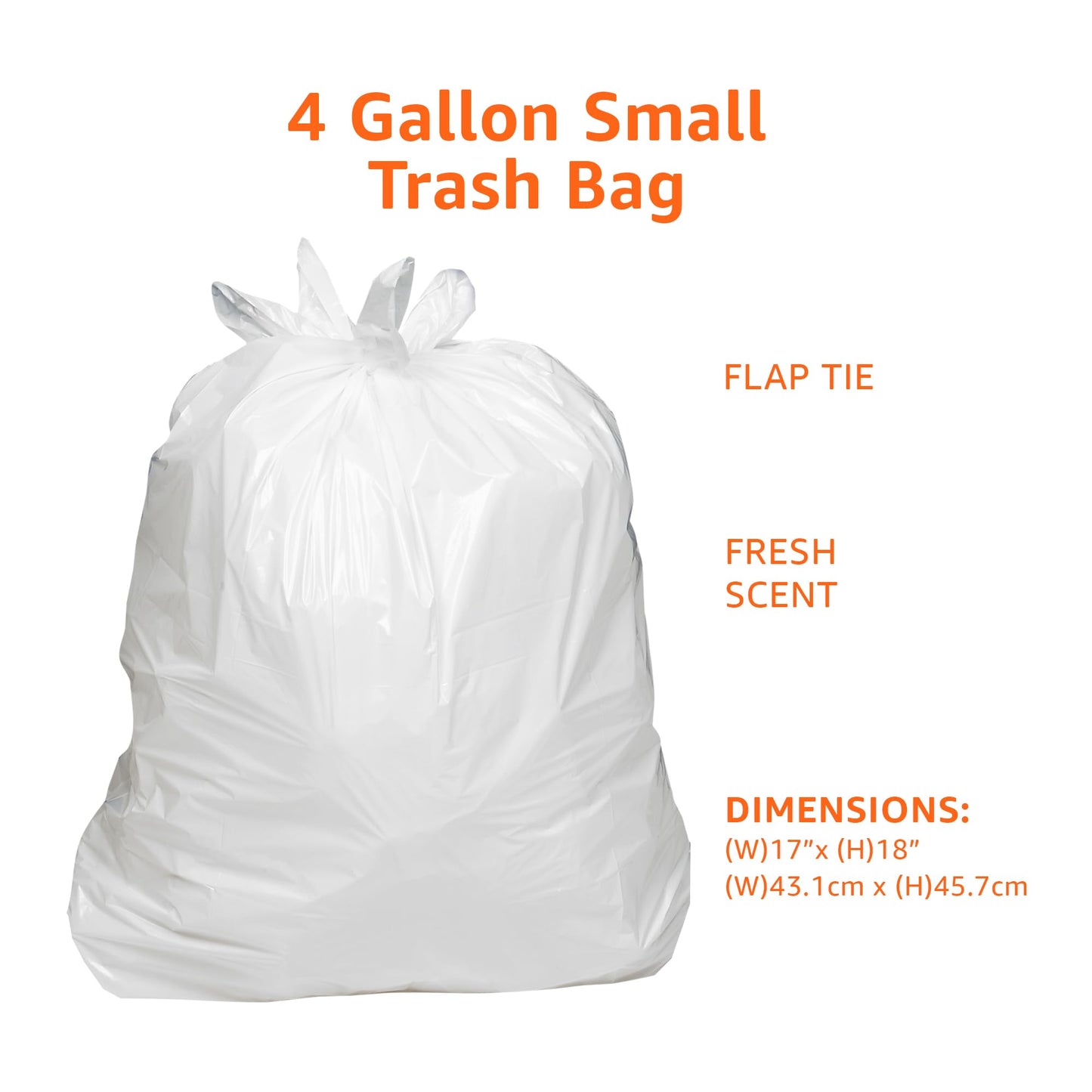 Amazon Basics 4 Gallon Trash Bags, Flap Ties, Fresh Scent, 80 Count, Pack of 1