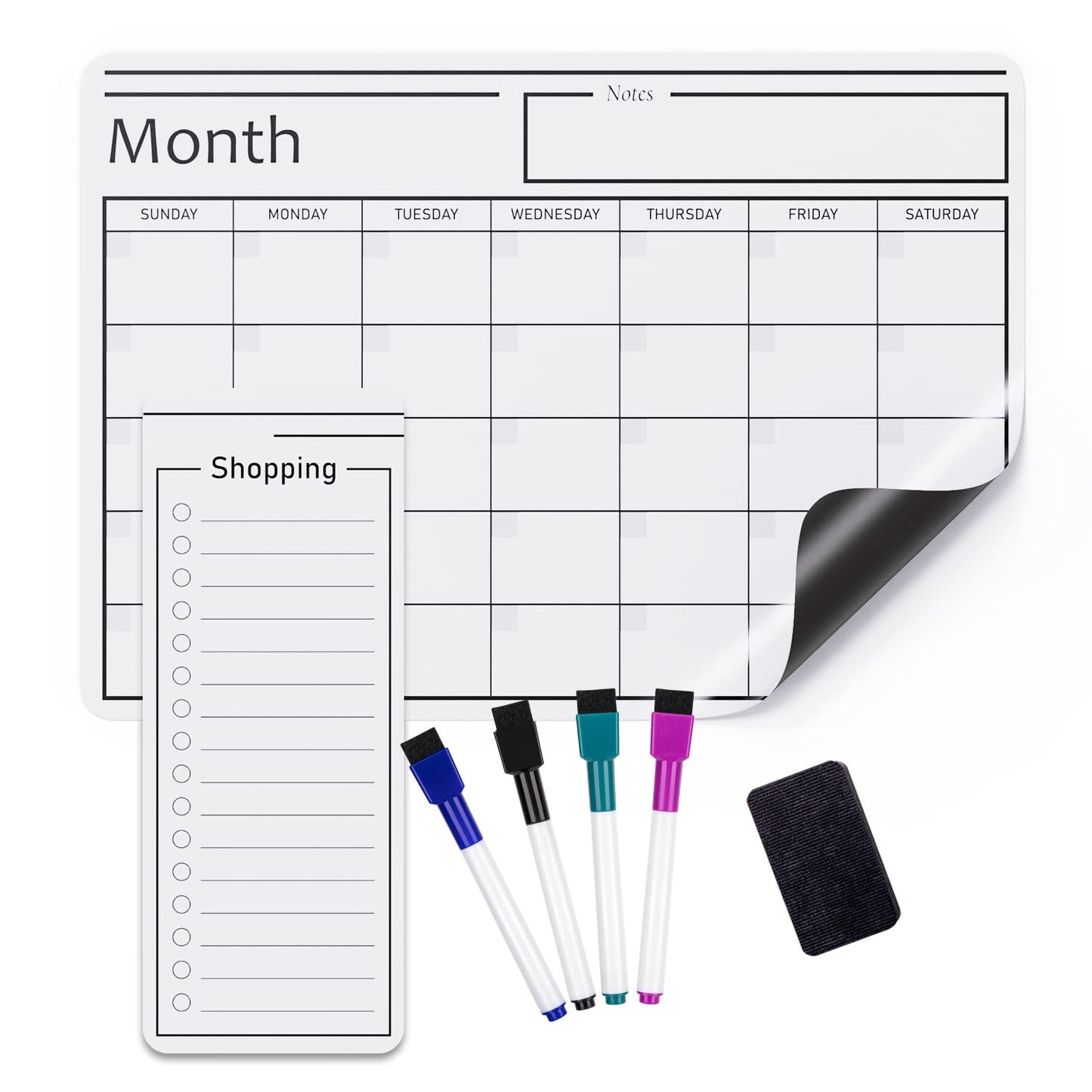 Amazon Basics Magnetic Dry Erase Whiteboard Calendar, 12" x 17", Includes 4 Markers And Eraser