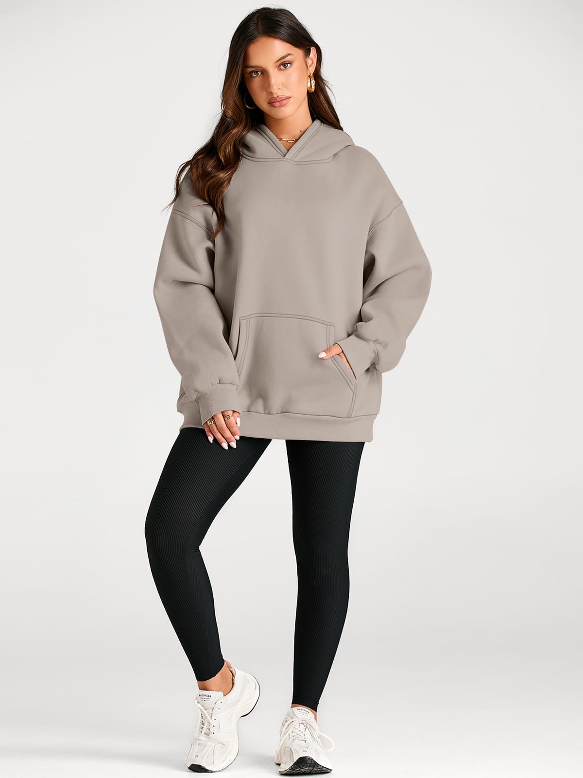 Trendy Queen Womens Oversized Hoodies Fleece Sweatshirts Long Sleeve Sweaters Pullover Fall Outfits Winter Clothes Coffee Grey M