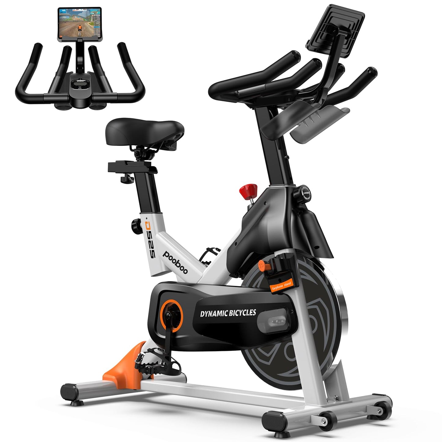 pooboo Exercise Bike, Adjustable Magnetic Resistance Silent Belt Drive, Indoor Cycling Bike for Home Cardio Gym, Fitness Stationary Bike Machine with 350lbs Weight Capacity, Monitor & Tablet Holder
