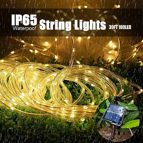 Solar Rope Light Waterproof IP65 39FT 100LEDs Outdoor LED ‎Solar Outdoor Lights for Party Garden Yard Home Wedding Christmas Halloween Holiday Tree Decoration Lighting