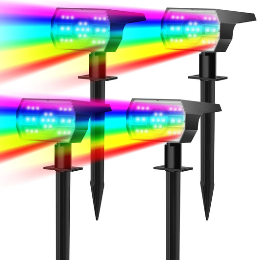 NYMPHY Solar Color Changing Lights, 7 Lighting Modes Solar Lights Outdoor Waterproof IP68, Multicolor RGB Outdoor Lights for Garden Yard Landscape Decorations- 4 Pack
