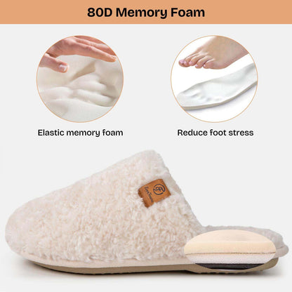 EverFoams Women's Fuzzy Slip-on Slippers Warm Cozy Soft Lightweight Memory Foam Indoor House Shoes Cream White, 7-8 US