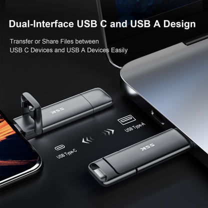 SSK 2TB External USB SSD,Fast 550MB/s 2-in-1 Dual Drive USB Type C+ USB A 3.2 Gen2 Solid State Thumb Drive Data Storage for iPhone 15/PS4/Android Phone/Tablet/Windows/Mac