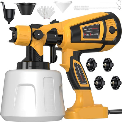 Paint Sprayer High Power Electric Spray Paint Gun with Adjustable Spray Width Knob,1400ML Container,4 Nozzles & 3 Patterns,Easy to Clean for House Painting Midium Yellow