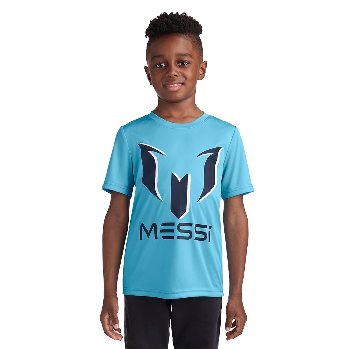 Messi Boys' Lifestyle Short Sleeve Top, Standard Shirt with Logo, Comfortable Fit, AIR Blue