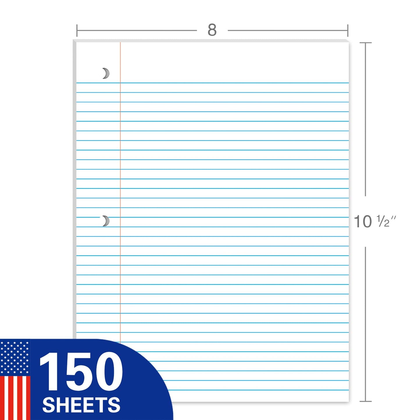 WritePads Notebook Paper College Ruled Loose Leaf Paper, Standard 8"x10-1/2",3 Hole Punched Binder Paper For 3 Ring Binder,150 Sheets/Pack, 4 Pack, White, MADE IN USA