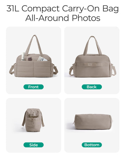 BAGSMART Gym Bag for Women with Toiletry Pouch, Lightweight Weekender Bags for Women with Wet Pocket, 31L Quilted Travel Duffle Carry On Bag, Weekender Overnight Bag for Travel,Water Resistant, Camel