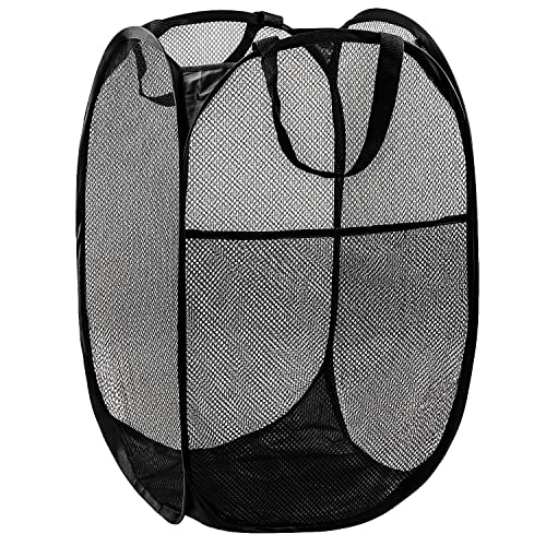 DUCOO Pop Up Laundry Hamper, 70L Collapsible Mesh Laundry Basket with Side Pocket, Foldable Dirty Clothes Hamper with Sturdy Reinforced Handles for Home Dorm Bedroom Travel Bathroom Storage, Black