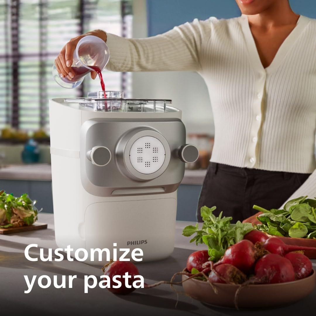 Philips 7000 Series Pasta Maker - ProExtrude Technology, Versatile Mixing Ability, 8 Shaping Discs, Perfect Dough, Easy Clean, Up to 8 Portions, White (HR2660/03)