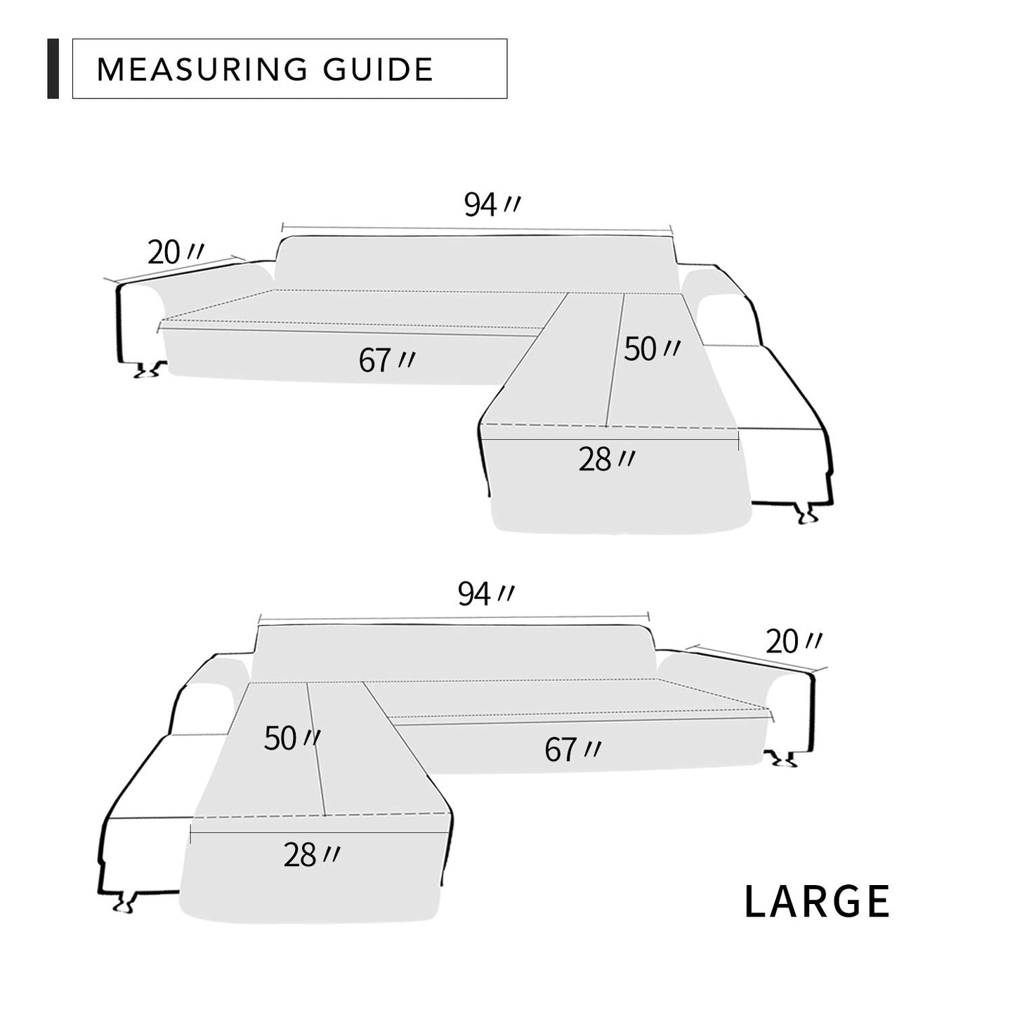 Easy-Going Sectional Couch Covers for Dogs L Shape Sofa Cover Reversible Sofa Slipcover Chaise Lounge Cover Furniture Protector Cover for Pets Dog Cat (Large, Dark Gray/Dark Gray)