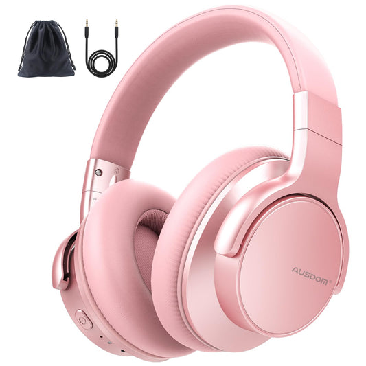 AUSDOM E7 Bluetooth 5.0 Active Noise Cancelling Headphones, Wireless Over Ear ANC with Microphone, Hi-Fi Stereo Sound, 50H Playtime, Comfortable Earpads for Travel Work TV Phones, Rose Gold