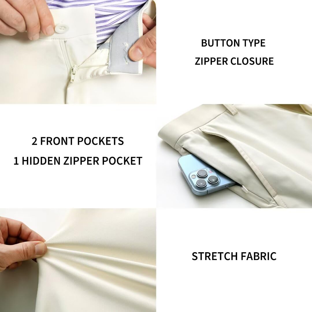 M MAELREG Mens Golf Pants Flat Front Waterproof Lightweight -30"/32"/34" Slim Fit Chino Casual Dress Pants for Men Beige