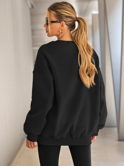 EFAN Womens Sweatshirts Hoodies Oversized Sweaters Crewneck Fleece Casual Tops Basic Comfy Fall Fashion Clothes 2025 Plus Size Maternity Workout Lounge Wear Winter Outfits Black L