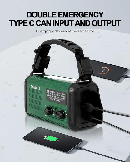 Emergency Crank Radio, 20000mAh / 74000mWh Solar Hand Crank Weather Radio with NOAA/AM/FM, Battery Powered Radio with Cell Phone Charger, Reading Lamp, Flashlight & SOS for Emergencies/Home