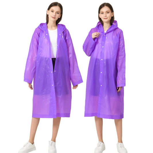 RUISHYY Rain Ponchos for Adults Women Men (2-5 Pack), Reusable EVA Raincoats Jackets with Hood Portable Waterproof Rain Gear (Purple x 2)