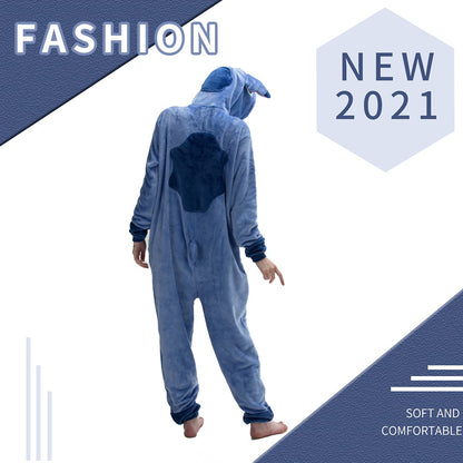 COSUSKET Snug Fit Unisex Adult Onesie Pajamas, Flannel Cosplay Animal One Piece Halloween Costume Sleepwear Homewear Light Blue