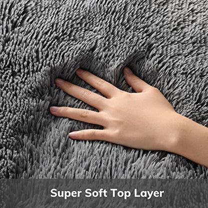 Ophanie Area Rugs for Bedroom Living Room, 4x6 Grey Fluffy Fuzzy Shag Shaggy Carpet Soft Plush Furry Bedside Rug, Indoor Floor Rug for Kids Girls Boys Home Decor Aesthetic, Dorm Nursery Gray