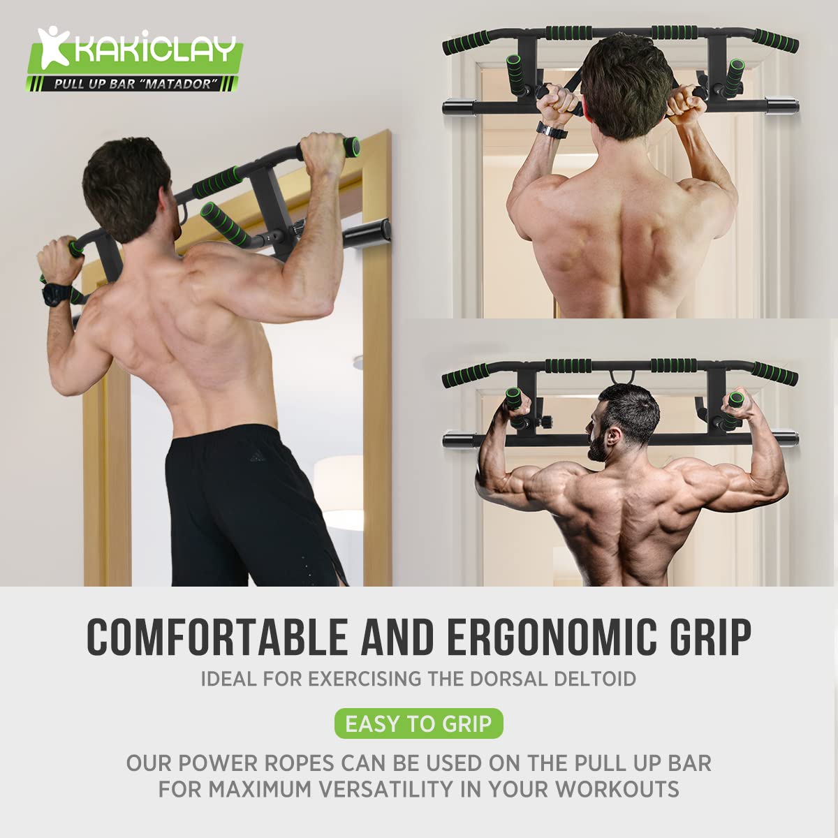 KAKICLAY 2025 Upgrade Multi-Grip Pull Up Bar with Smart Larger Hooks Technology - USA Original Patent, Designed, Shipped, Warranty