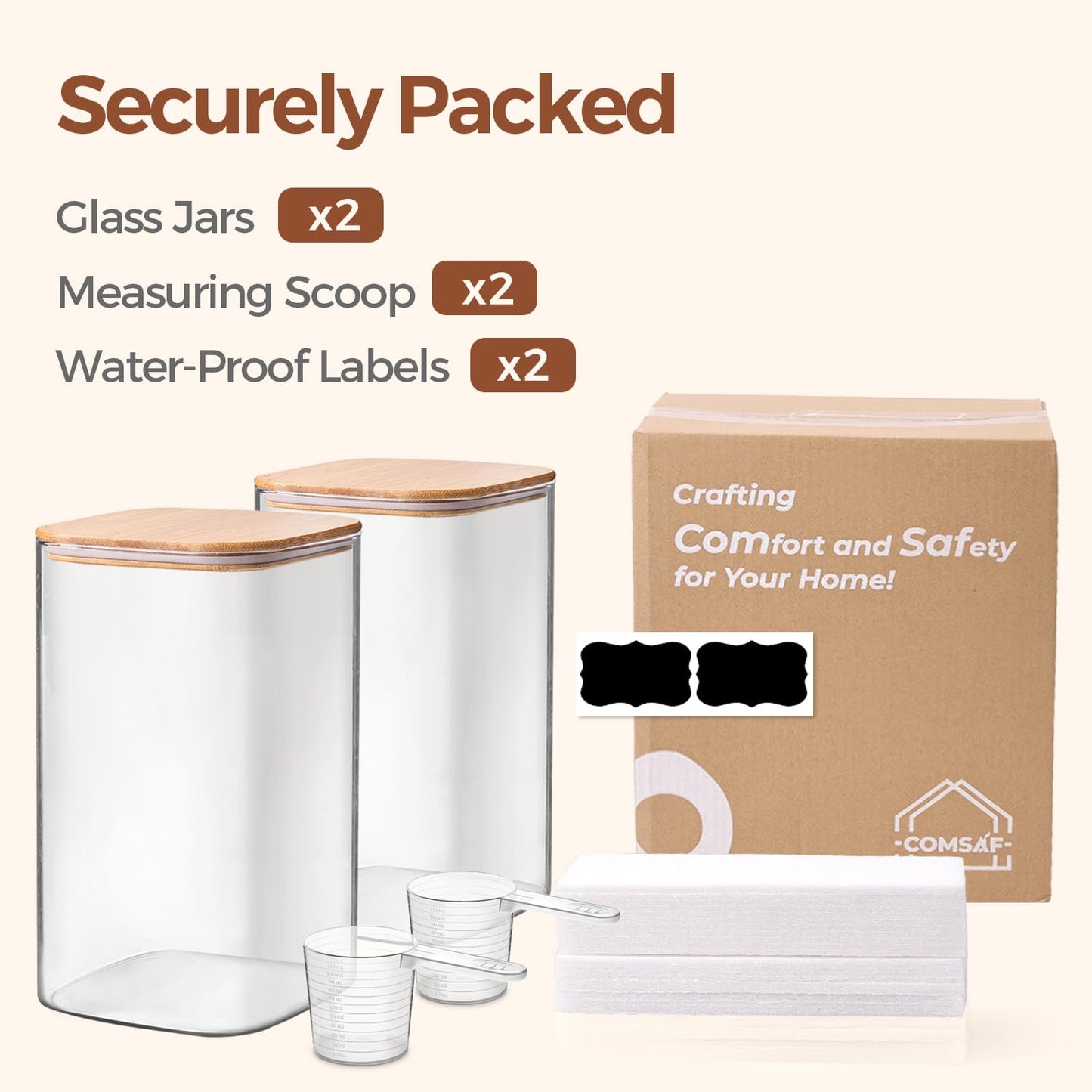 ComSaf 1.2 Gallon Wide Mouth Flour Sugar Storage Containers 2 Pcs, 4.6 Qt Glass Storage Containers with Lids, Large Pantry Glass Jar with Lid, Big Jars for Rice, Flour, Sugar, Cereal, Cookie, Coffee