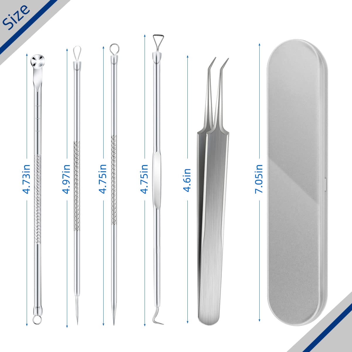 Blackhead Remover Tool Pimple Popper Tool Kit 5 Pack Blackhead Extractor Tools with Case Comedone Zit Acne Blemish Whitehead Removal Kit Professional Stainless Steel Extractor Tools for Face Nose