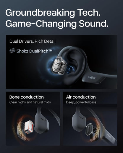 SHOKZ New OpenRun Pro 2 - Open-Ear, Bone Conduction Sport Headphones - with Reflective Strip - Sweat Resistant, Workout Headphones - Secure, Wireless, Comfortable Fit-Deep Bass and Smart Mic App