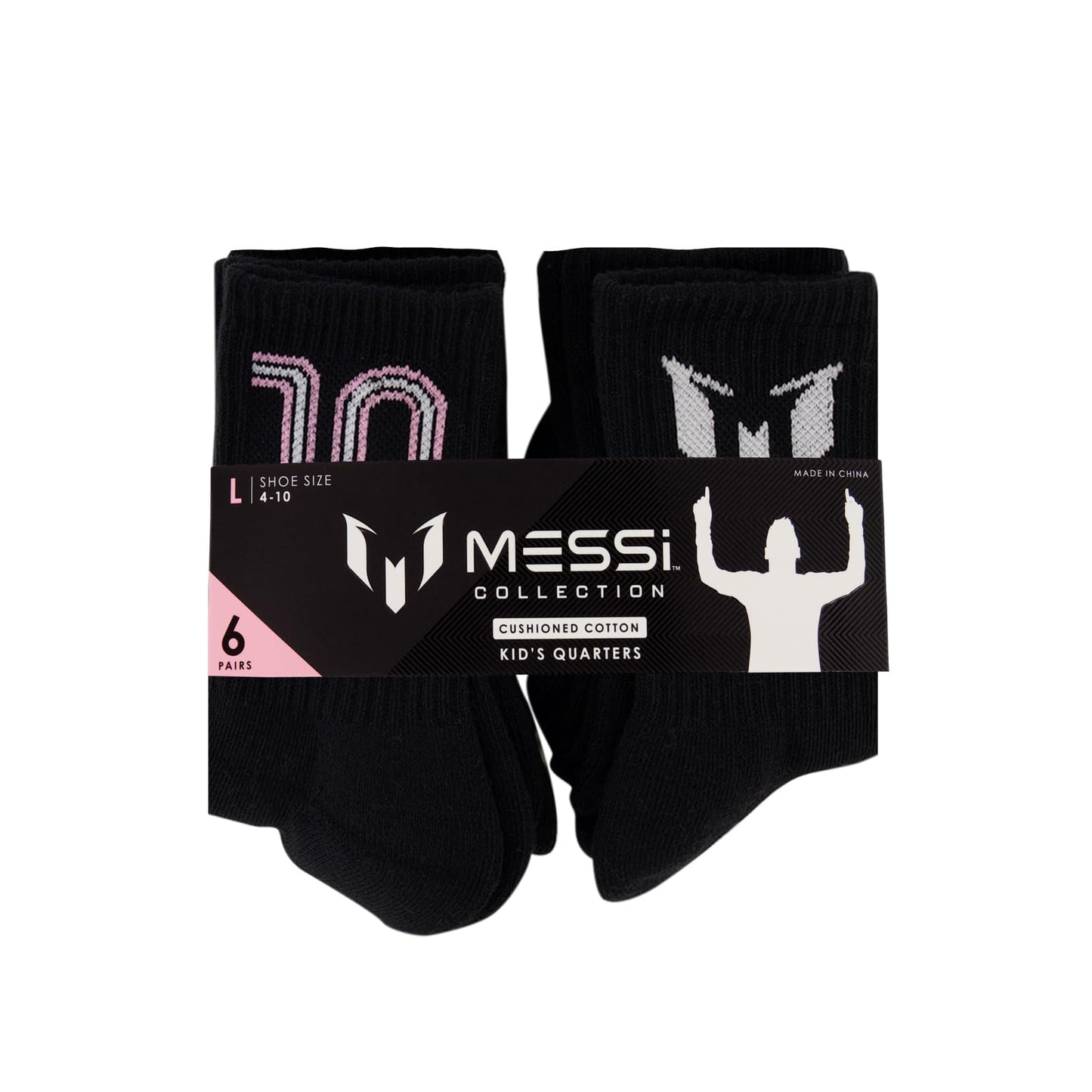 Messi Boys Lifestyle Crew Socks, 6-Pack Kids Socks, Soft & Stretchy, Comfortable, Black