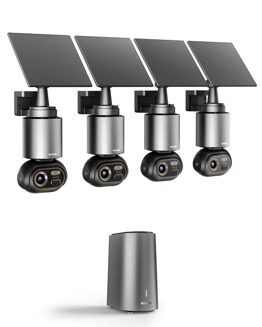 BOTSLAB Security Cameras Wireless Outdoor, 4 Cam-Kit, 4K Color Night Vision, Solar Security Camera System with 360° PT, No Monthly Fee, 32G Local Storage HomeBase, AI Recognition, DIY Installation