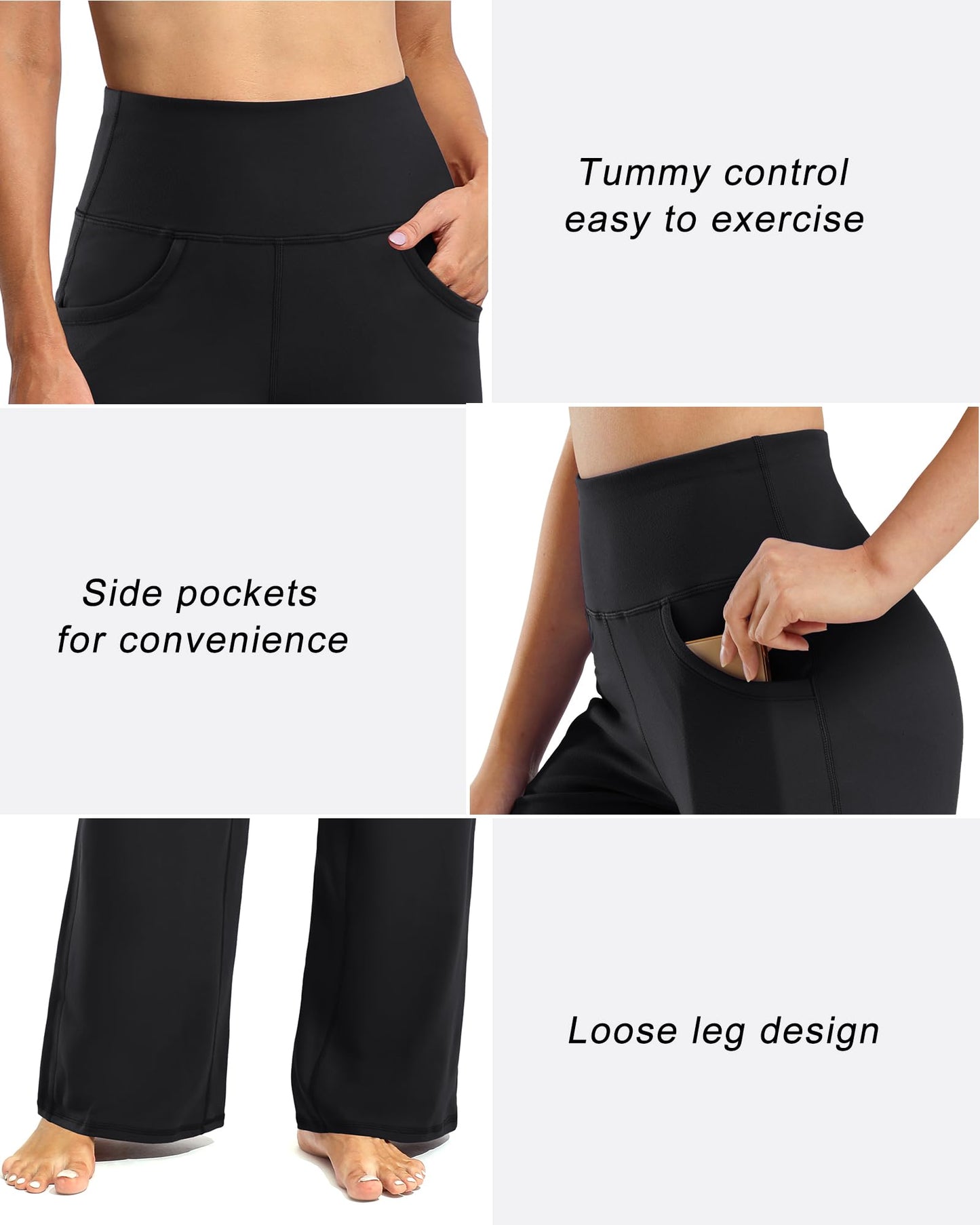 Promover Wide Leg Pants Woman Yoga Pants with Pockets Loose Stretch Casual Lounge Sweatpants Women Fashion Clothing(Black,M,30")