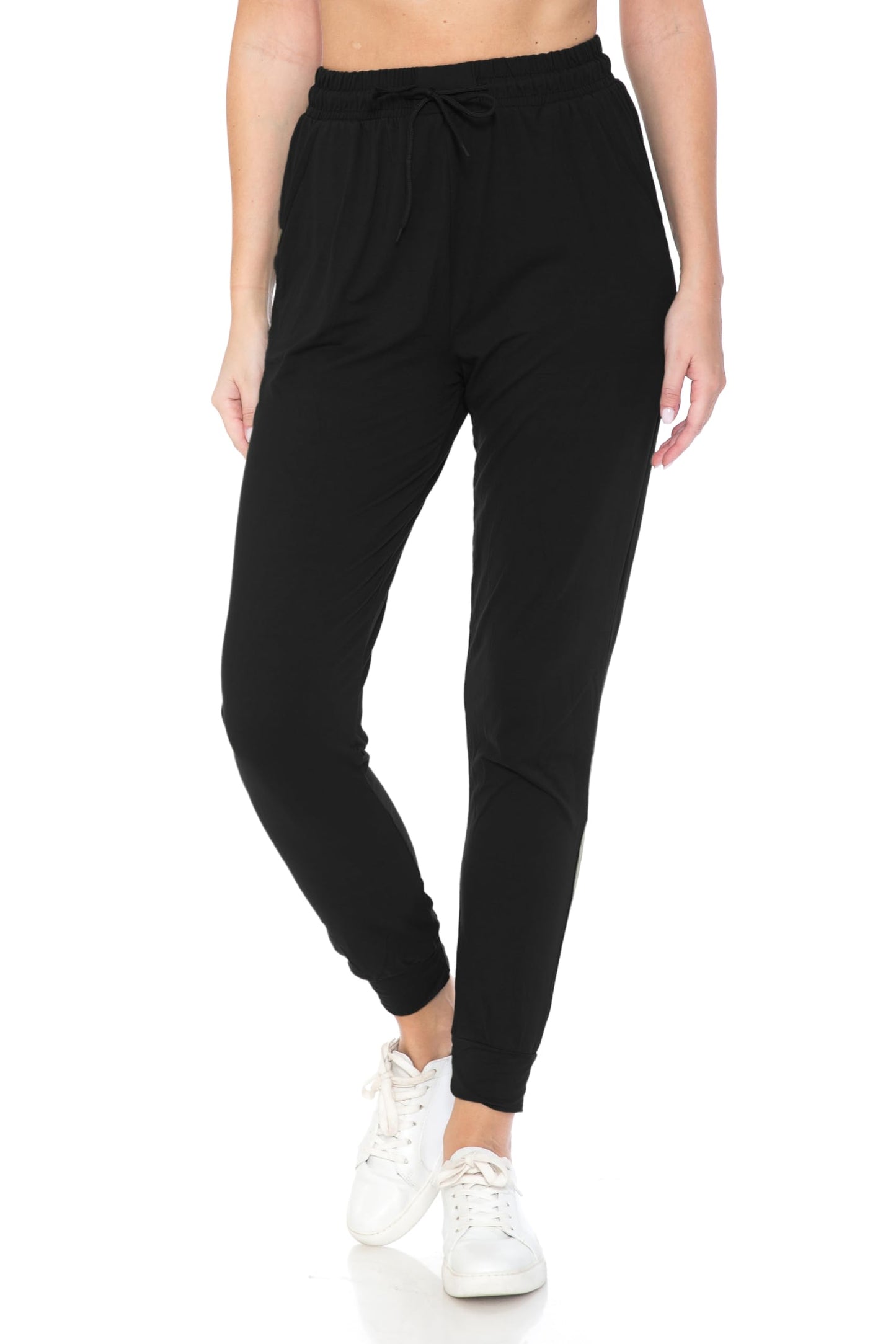 Leggings Depot Womens Relaxed fit Jogger Pants - Track Cuff Sweatpants with Pockets, Black, Large