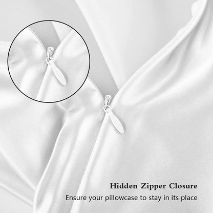 Silk Pillow Cases 2 Pack, Mulberry Silk Pillowcases Standard Set of 2, Health, Smooth, Anti Acne, Beauty Sleep, Both Sides Natural Silk Satin Pillow Cases for Women 2 Pack with Zipper for Gift,White