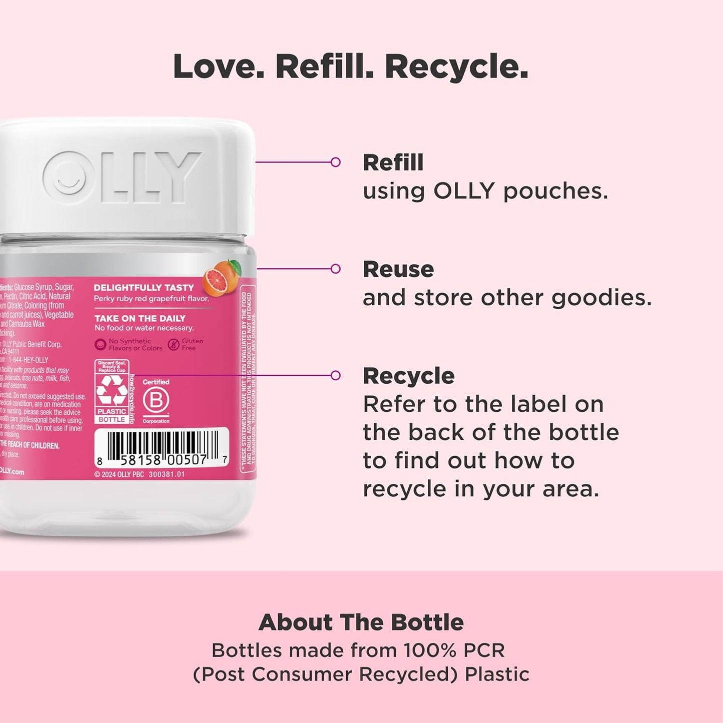 OLLY Undeniable Beauty Gummy, for Healthy Hair, Skin & Nails,* Biotin, Vitamins C & E, Keratin, Chewable Supplement, Grapefruit Flavored, 60 Day Supply - 120 Count