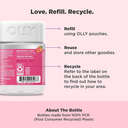 OLLY Undeniable Beauty Gummy, for Healthy Hair, Skin & Nails,* Biotin, Vitamins C & E, Keratin, Chewable Supplement, Grapefruit Flavored, 60 Day Supply - 120 Count