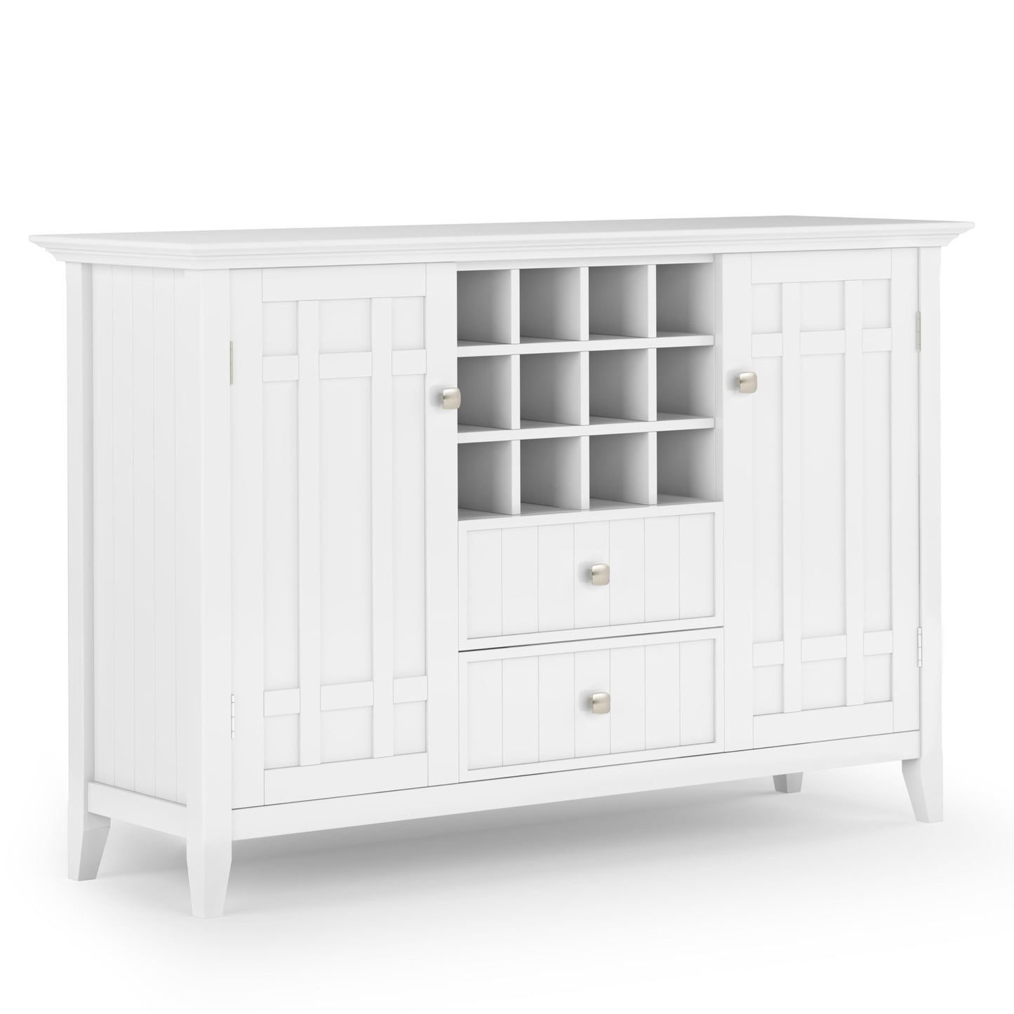 SIMPLIHOME Bedford Buffet - 54 inch Wide Solid Wood 3-Door Sideboard Buffet with Wine Rack in White, Transitional Cabinet for Dining Room or Kitchen with Adjustable Shelves