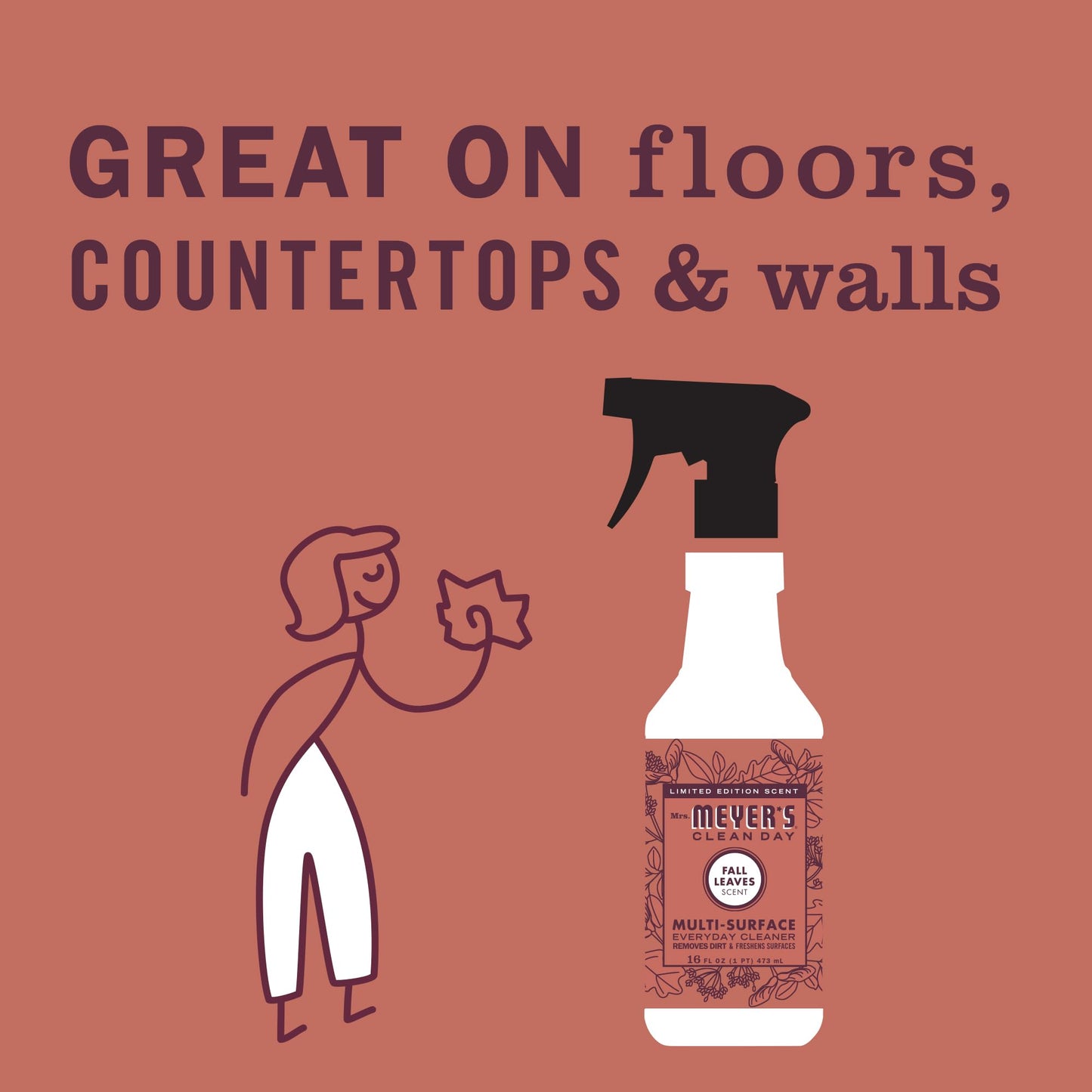 Mrs. MEYER'S CLEAN DAY Multi-Surface Everyday Cleaner, Fall Leaves Scent, 16 fl oz (Pack of 3)