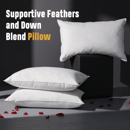 DOWNSTORIA Luxury Feather Down Pillow King Size Set of 2 Pack, 100% Cotton Hotel Collection Bed Pillows for Sleeping, Down Surrounded Soft Medium Firm Pillows for Side Back Stomach Sleepers 20" x 36"