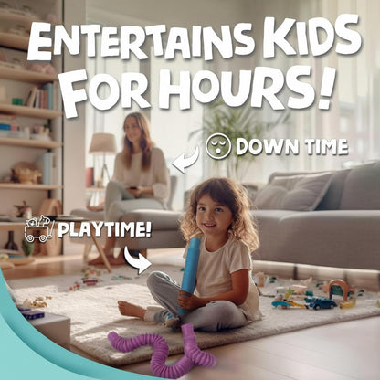 BUNMO Stocking Stuffers for Kids - Pop Tubes - Sensory Toys - Toddler Toys - Imaginative Play & Stimulating Creative Learning - Stocking Stuffers for Toddlers - 4 Pack Large