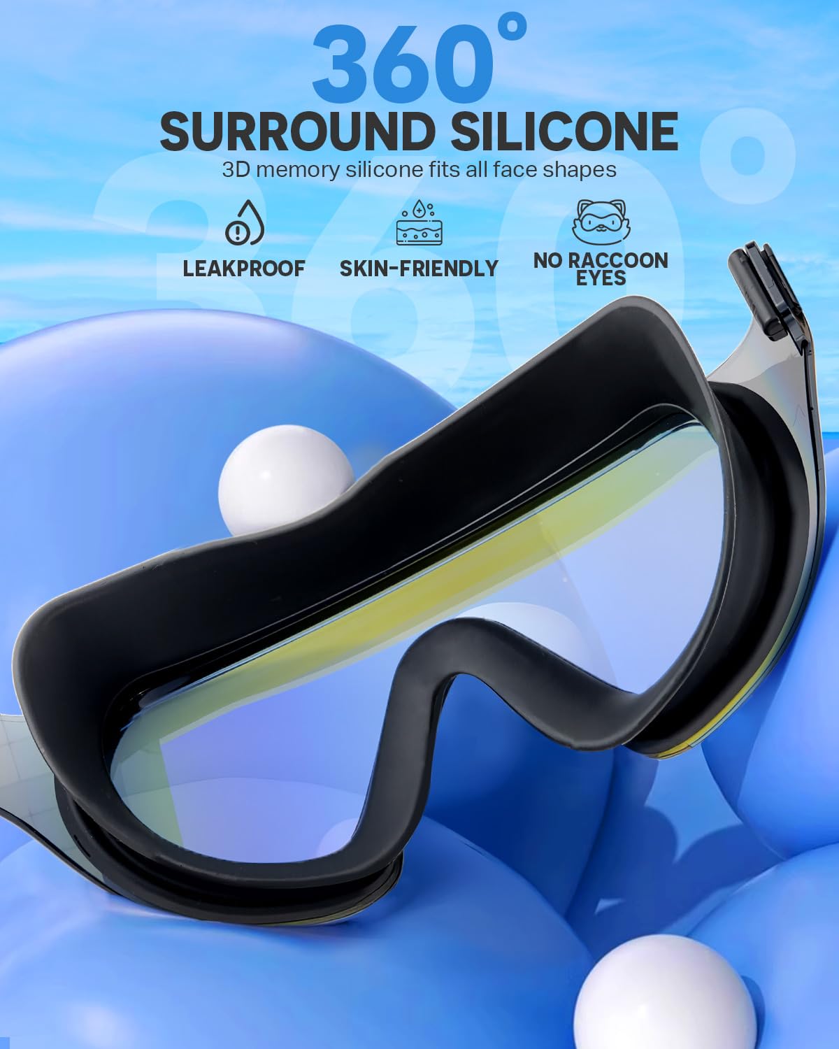 Zoomsnail Swim Goggles 2 Pack, Frameless Wide View Swimming Goggles for Adult, Anti-Fog Anti-UV No Leaking Pool Goggles for Men Women Youth