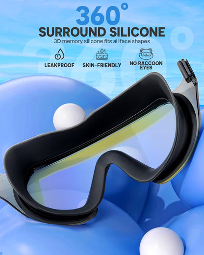 Zoomsnail Swim Goggles 2 Pack, Frameless Wide View Swimming Goggles for Adult, Anti-Fog Anti-UV No Leaking Pool Goggles for Men Women Youth