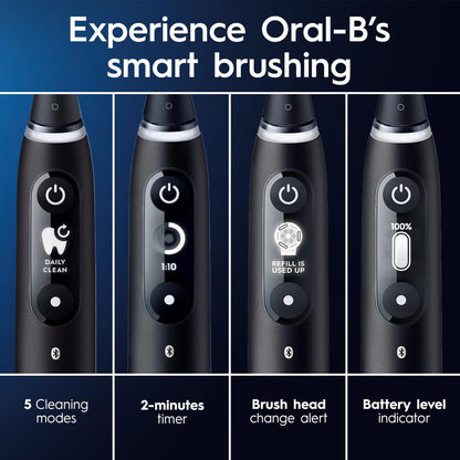 Oral-B iO Deep Clean + Protect Rechargeable Electric Toothbrush, Black with a iO Series 7 Toothbrush, 2 Replacement Brush Heads, and a Charging Travel Case