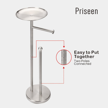 Toilet Paper Holder Stand with Phone Shelf, Freestanding TP Holder, Holds 5 Rolls, Stainless Steel (Brushed Nickel)