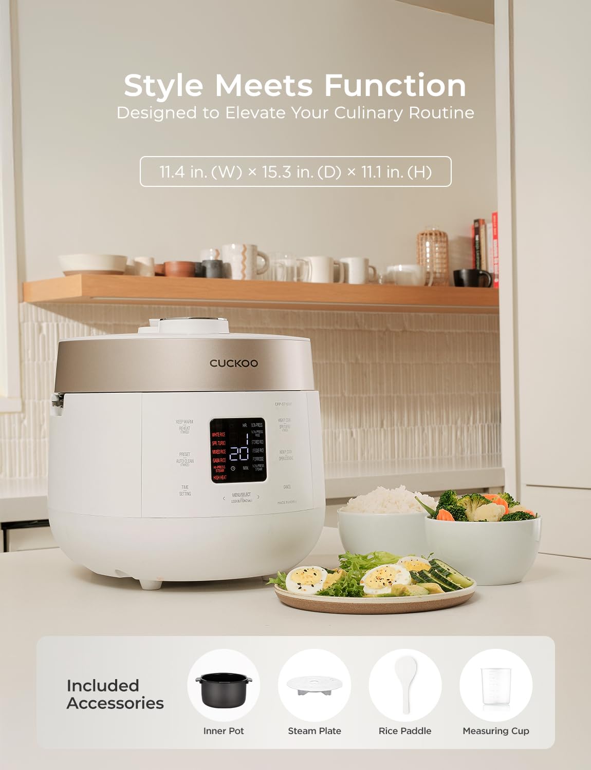 CUCKOO CRP-ST1009FW 10-Cup (Uncooked) / 20-Cup (Cooked) Twin Pressure Rice Cooker & Warmer with Nonstick Inner Pot, 16 Menu Options, 3 Voice Guide, Auto Clean (White)