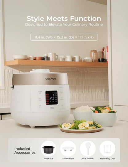 CUCKOO CRP-ST1009FW 10-Cup (Uncooked) / 20-Cup (Cooked) Twin Pressure Rice Cooker & Warmer with Nonstick Inner Pot, 16 Menu Options, 3 Voice Guide, Auto Clean (White)