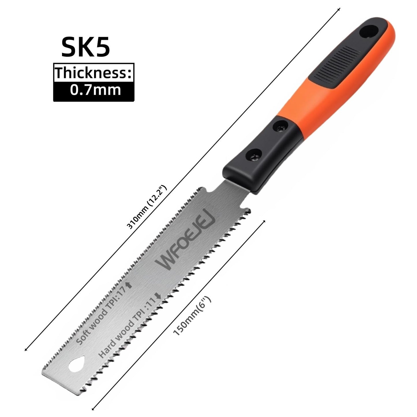 Japanese Hand Saw, 6-Inch Double-Edge Pull Saw, SK5 Flexible Blade,14/17 TPI Blade with Soft Grip Handle for Hardwood & Softwood Woodworking.